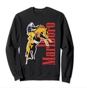 Marlboro Black Crewneck Sweater with Red and Yellow Graphic